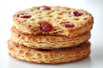 Stack of cookies with cranberries on top