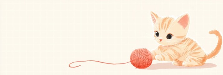 Aufkleber - Cute kitten joyfully playing with a ball of yarn in a cozy setting perfect for creative projects and text. Generative AI