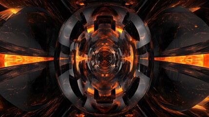 Leinwandbilder - Glowing orange and black abstract tunnel background. Futuristic, technology, sci fi, energy.