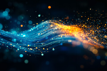 Wall Mural - A blue and orange abstract background with glowing lines and dots