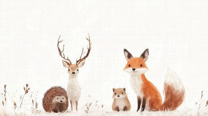 Poster - Forest animals gather in a serene setting during a tranquil afternoon in natures beauty. Generative AI