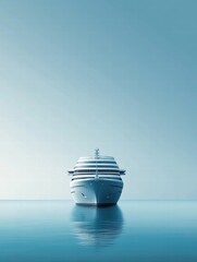 Poster - Luxury cruise ship navigating through tranquil waters under a serene sky with ample copy space for text placement. Generative AI