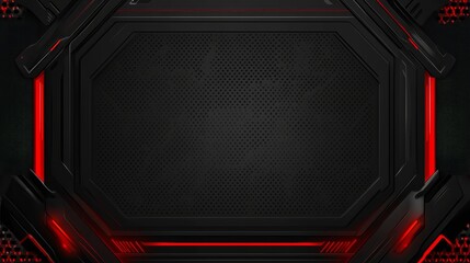 Poster - Abstract dark background with red neon frame. Futuristic technology design.
