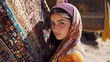 © Yeivaz - Woman in Traditional Headscarf with Colorful Rugs