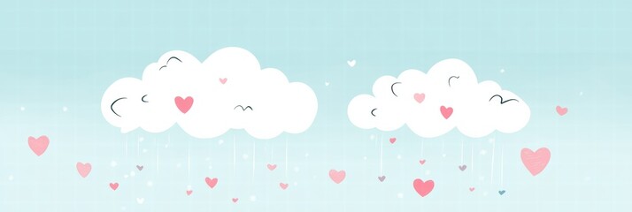 Aufkleber - Whimsical Valentines Day design featuring hand drawn clouds and hearts with space for personalized text. Generative AI