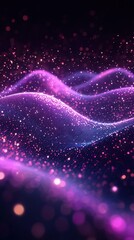 Wall Mural - shimmering purple and pink particles flow across a dark background. ai.