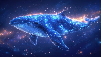 Canvas Print - A whale illuminated by starlight. AI.