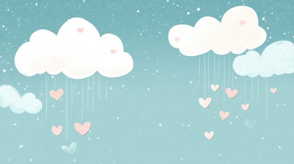 Aufkleber - Whimsical Valentines Day design featuring hand drawn clouds with falling hearts and ample space for personalized text. Generative AI