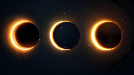 solar eclipse in different phases. cosmos with moon and sun in total and partial solar eclipse and s
