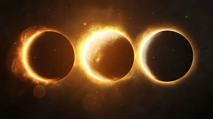 Wall Mural - solar eclipse in different phases. cosmos with moon and sun in total and partial solar eclipse and s