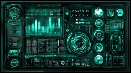 Aufkleber - Futuristic technology interface, digital dashboard, green HUD.
