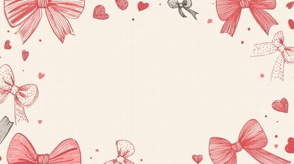Leinwandbilder - Whimsical hand drawn Valentines Day design featuring bows and hearts with ample space for customization. Generative AI