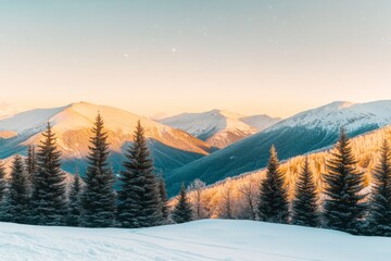 Wall Mural - winter landscape illuminated by starlight, featuring dramatic snowy trees and the milky way in the n