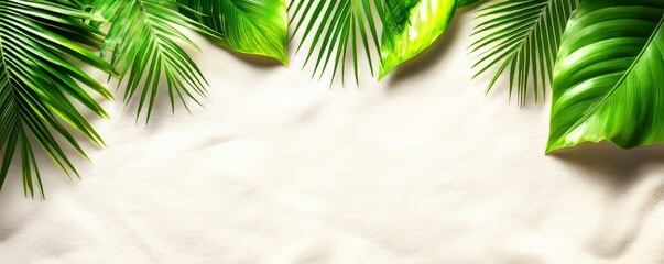 Poster - Palm leaf shadows cast on a tropical sandy beach with an abstract background