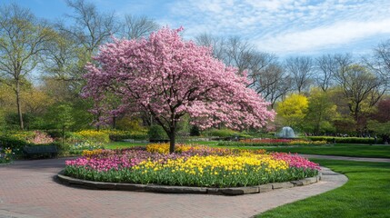 Vibrant Spring Flowers in a Lush Garden Scene