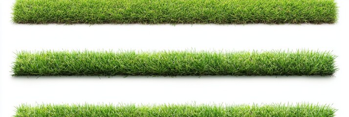 a seamless horizontal collection of green grass borders, isolated on a white background. 3d render. 