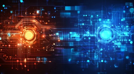 Leinwandbilder - Abstract digital technology background with red and blue circuits.