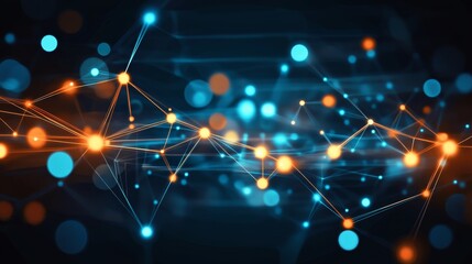 Leinwandbilder - Abstract network connection, digital data flow, glowing particles.