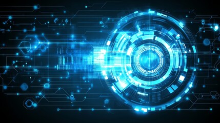 Leinwandbilder - Abstract digital technology background. Futuristic glowing blue circles and lines.