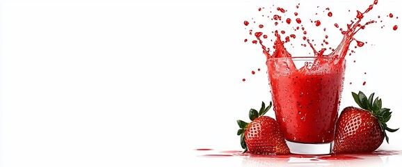 Wall Mural - Fresh strawberry smoothie splashing in glass.