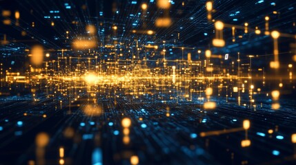 Leinwandbilder - Abstract digital space with glowing particles and lines.