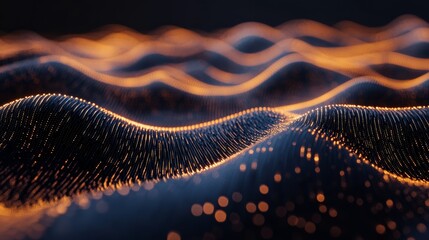 Aufkleber - Abstract digital wave background, glowing particles, dark backdrop.