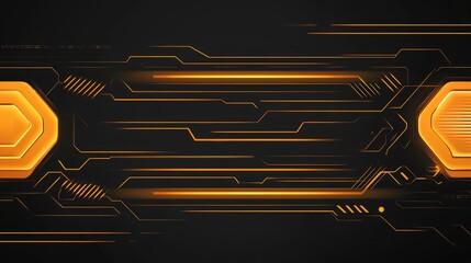 Leinwandbilder - Abstract digital technology background with glowing orange lines and hexagons.