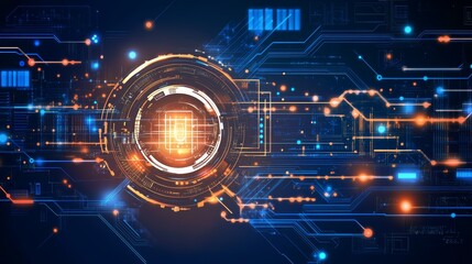 Leinwandbilder - Abstract digital technology background. Futuristic circuit board, glowing lines, and data streams.