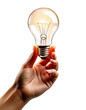 © Carmen - Female Caucasian hand holding lit light bulb, isolated on white transparent background