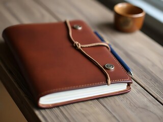 Wall Mural - leather notebook and pen