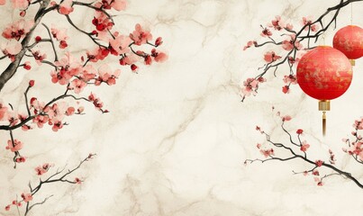 Wall Mural - Happy Chinese New Year, elegant marble texture chinese background with space for copy