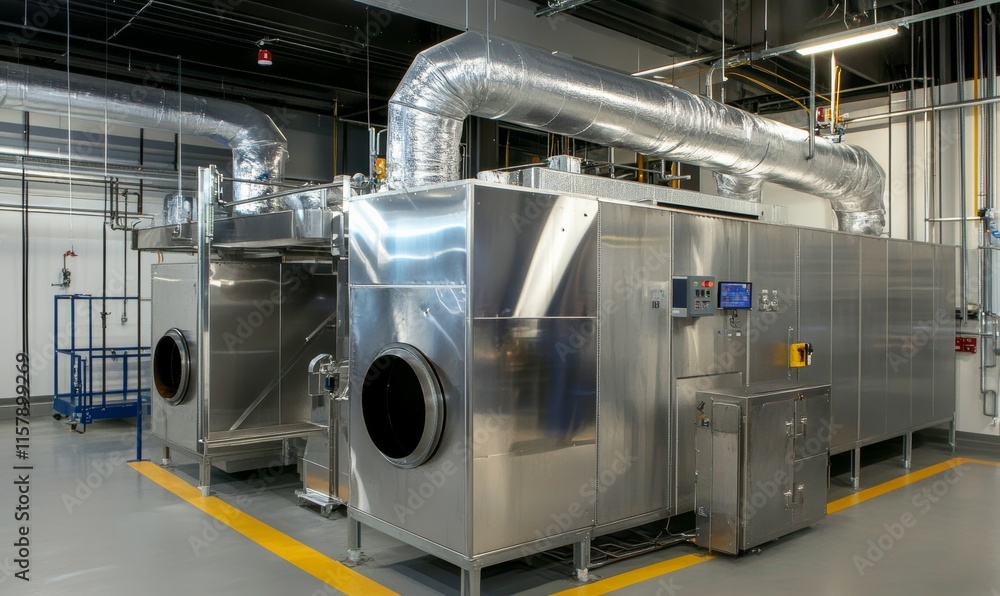 An industrial HVAC system with stainless steel ducts, exhaust ducts and ...