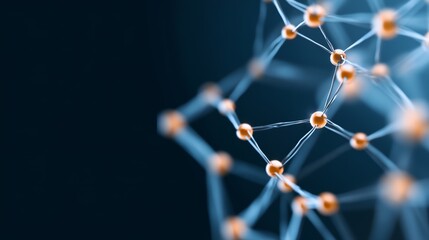 Wall Mural - close up of a network of spheres. the spheres are connected by lines. the spheres are orange