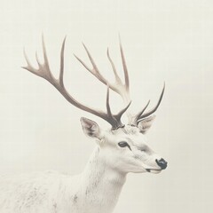 Aufkleber - Elegant deer with branching antlers stands gracefully in a soft, neutral background offering ample space for design elements. Generative AI