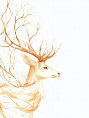 Aufkleber - Elegant illustrated deer with intricate antlers showcasing artistic detail and plenty of space for creative designs. Generative AI