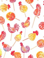 Aufkleber - Vibrant rooster shaped lollipops perfect for festive celebrations and creative projects. Generative AI
