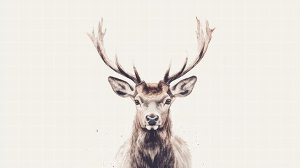 Aufkleber - Illustrated deer with elegant branching antlers on a simple background for creative mock up use. Generative AI