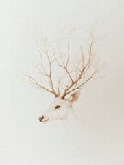 Aufkleber - Elegant illustrated deer with intricate branching antlers showcasing soft colors and ample copy space for creative designs. Generative AI