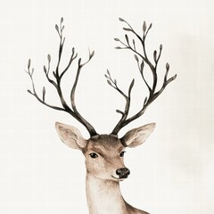 Aufkleber - Elegant illustrated deer with intricate branching antlers and ample copy space for creative displays. Generative AI