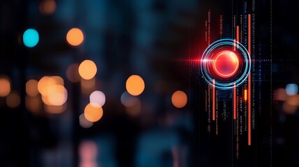 Canvas Print - abstract digital interface with glowing red circle and data streams.