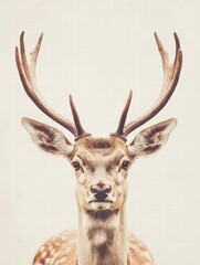 Aufkleber - Elegant deer with impressive branching antlers stands gracefully against a soft backdrop for mock up designs. Generative AI