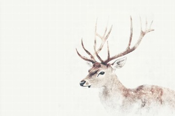 Aufkleber - Elegant illustrated deer with branching antlers in a minimalistic design featuring ample copy space for creative use. Generative AI
