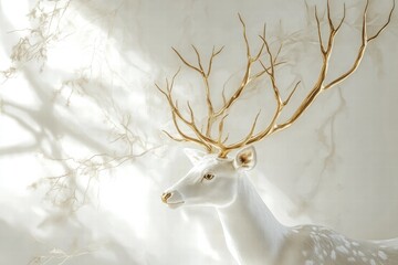 Aufkleber - Elegant deer with branching antlers in serene environment showcasing tranquil beauty. Generative AI