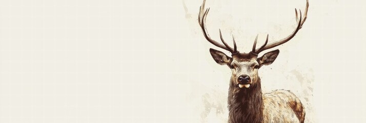 Aufkleber - Elegant illustrated deer with branching antlers and ample copy space for creative use in design projects. Generative AI