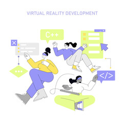 Wall Mural - women in technology. flat vector illustration
