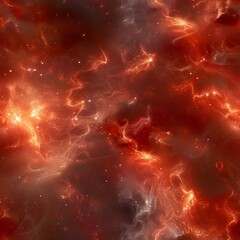Wall Mural - Bright cosmic clouds swirl in shades of red and orange, interspersed with starlight. This celestial view captures the beauty and mystery of the universe's vast expanse.