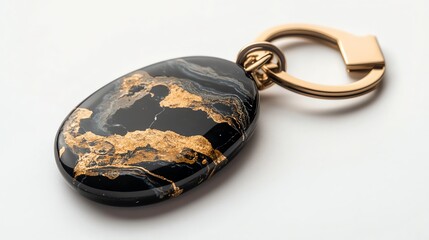 Wall Mural - Elegant black and gold keychain on white isolate background.