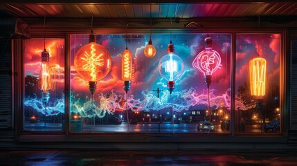 Wall Mural - craft a neon display of temperature symbols, featuring shining thermometers