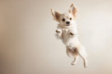 Poster - Joyful puppy soaring through the air with excitement, offering a perfect space for text or creative designs. Generative AI