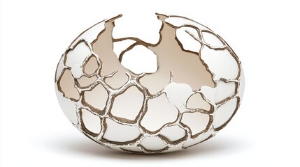 Detailed egg shell with subtle highlights, crisp white background for a modern look, centered and isolated for versatile ad use